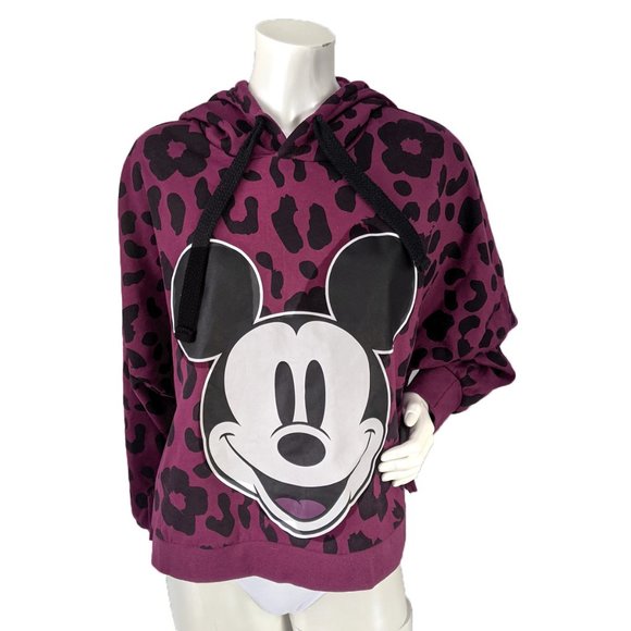 Disney Tops - Disney Mickey Mouse Fleece Hoodie Sweatshirt Animal Print Purple Black 1XL